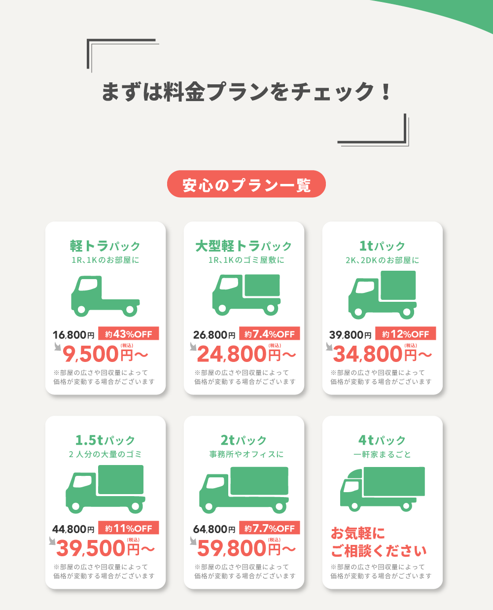 価格 安心のプラン一覧